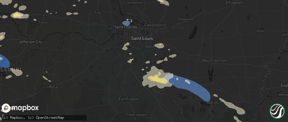 Hail map in Waterloo, IL on July 10, 2026
