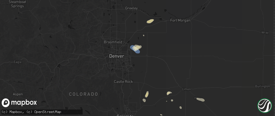 Hail map in Watkins, CO on July 10, 2026