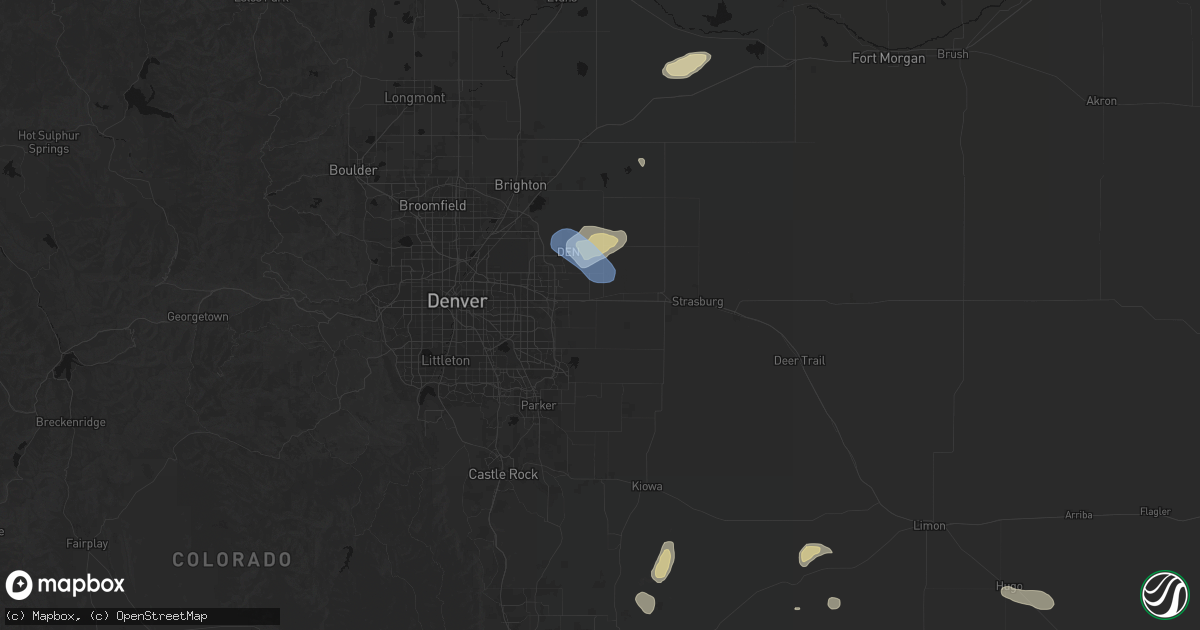 Hail map in Watkins, CO on July 10, 2026