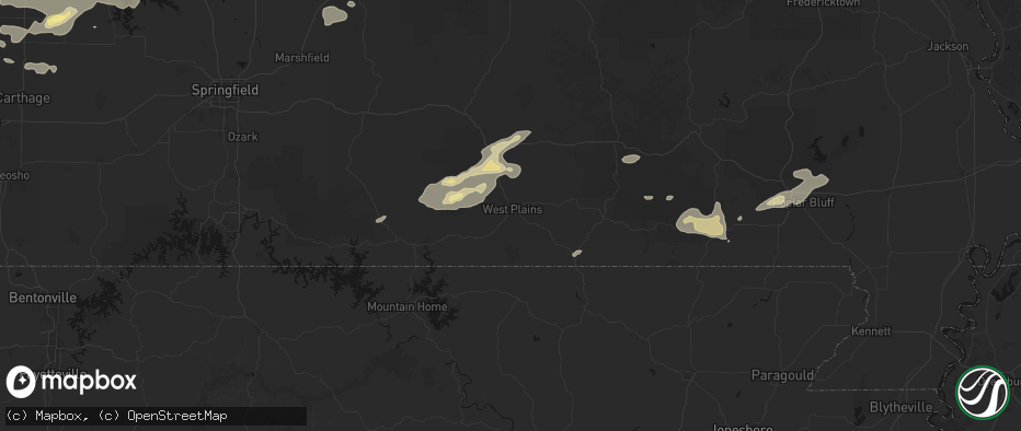 Hail map in West Plains, MO on July 10, 2026