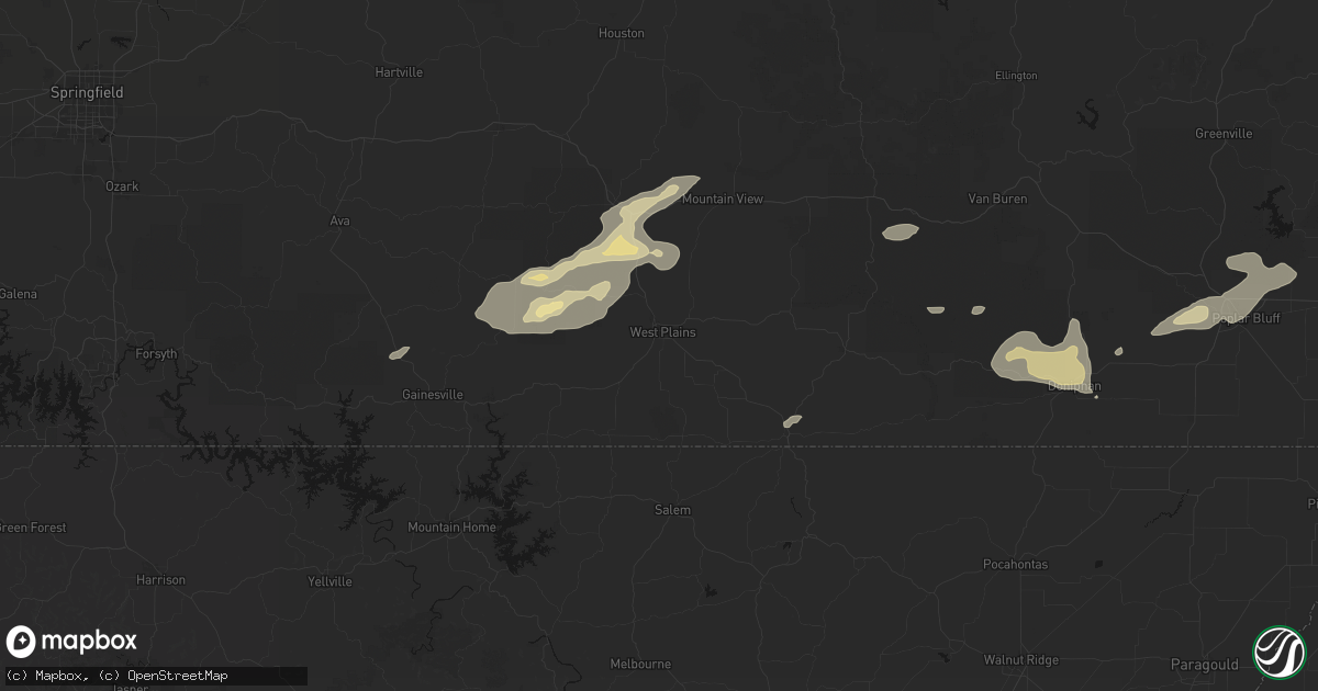 Hail map in West Plains, MO on July 10, 2026