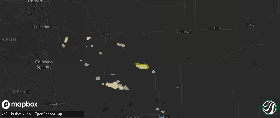 Hail map in Wild Horse, CO on July 10, 2026