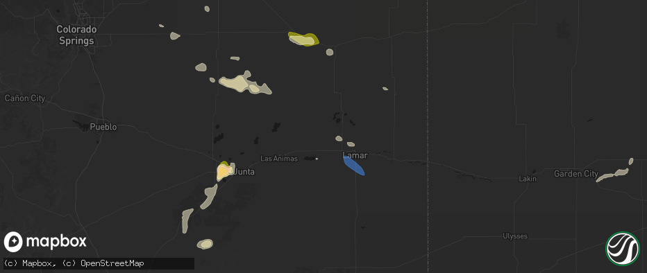 Hail map in Wiley, CO on July 10, 2026