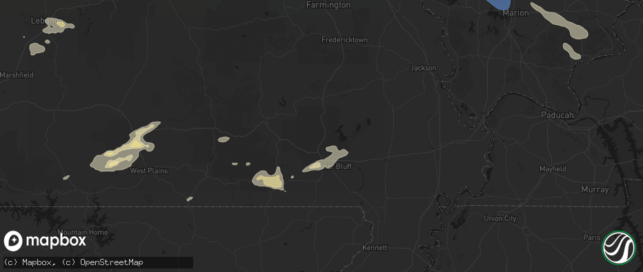 Hail map in Williamsville, MO on July 10, 2026