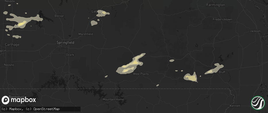 Hail map in Willow Springs, MO on July 10, 2026