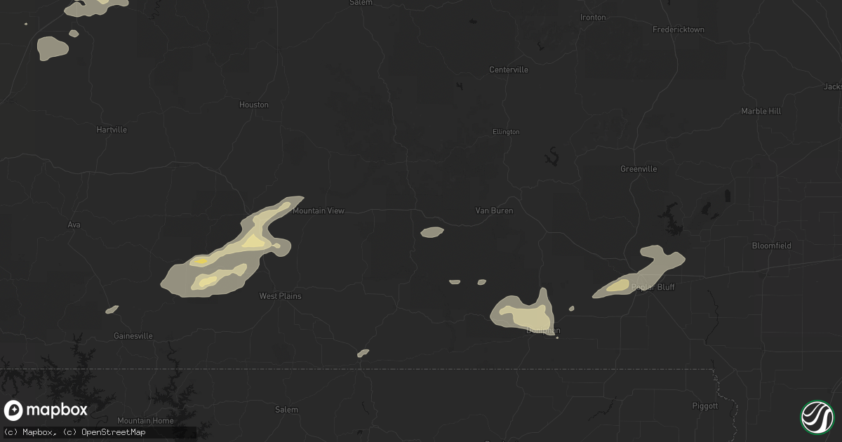 Hail map in Winona, MO on July 10, 2026