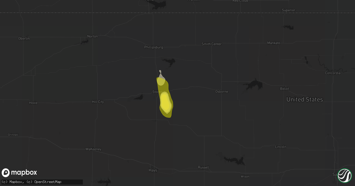 Hail map in Woodston, KS on July 10, 2026