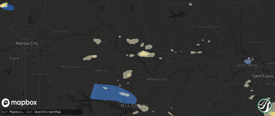 Hail map in Wooldridge, MO on July 10, 2026