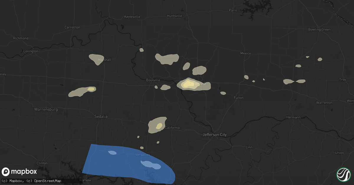 Hail map in Wooldridge, MO on July 10, 2026