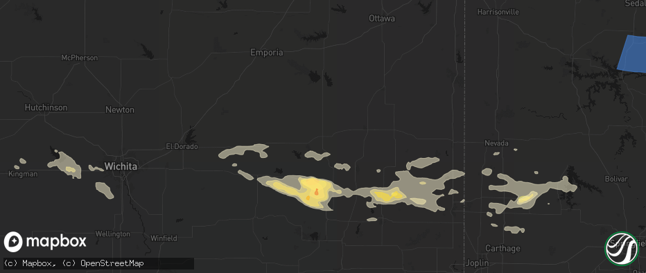 Hail map in Yates Center, KS on July 10, 2026