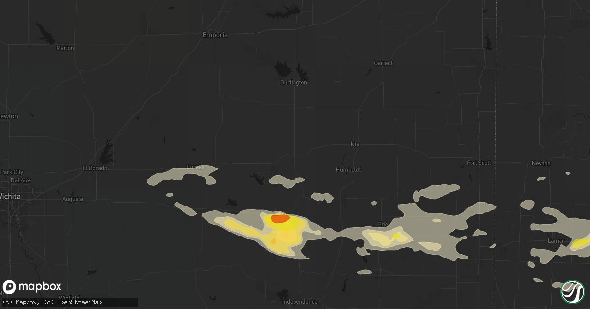 Hail map in Yates Center, KS on July 10, 2026