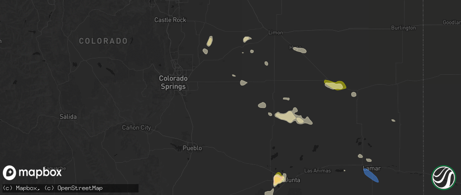 Hail map in Yoder, CO on July 10, 2026