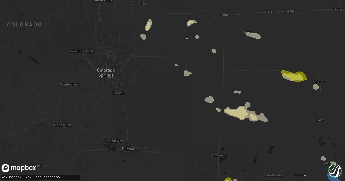 Hail map in Yoder, CO on July 10, 2026