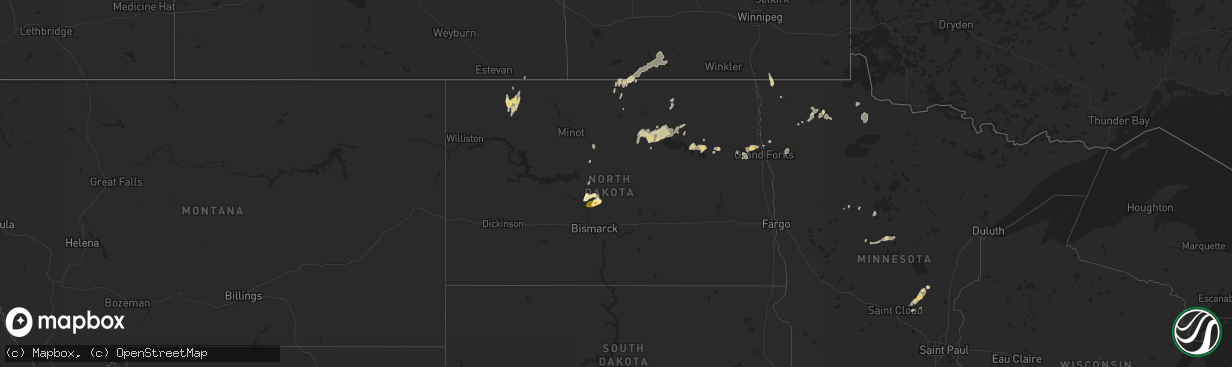 Hail map in North Dakota on July 11, 2015