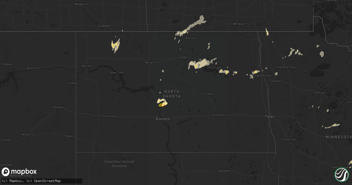 Hail map in North Dakota on July 11, 2015