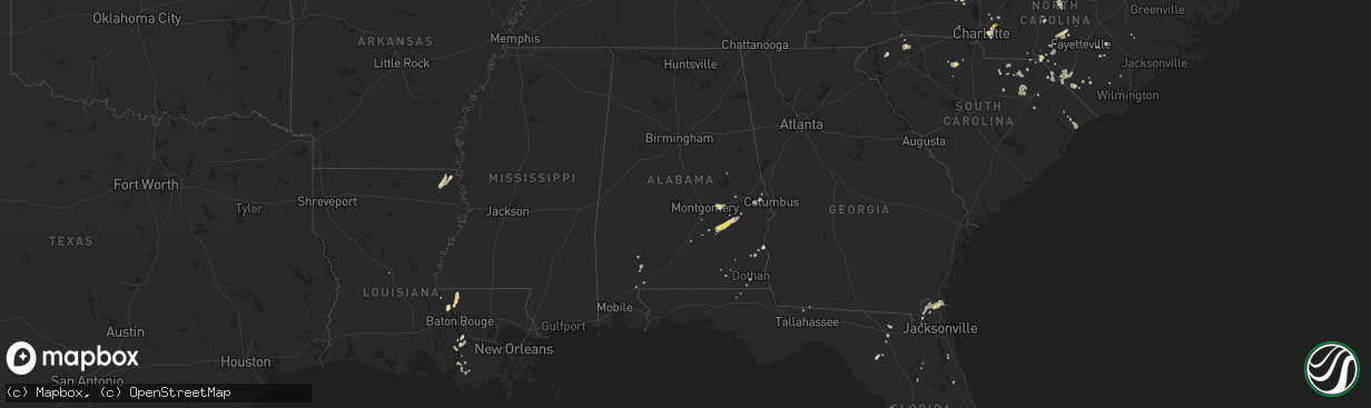 Hail map in Alabama on July 11, 2016