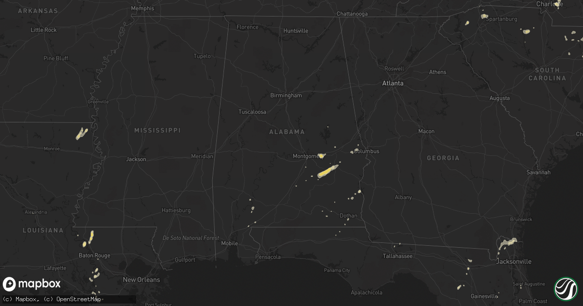 Hail map in Alabama on July 11, 2016