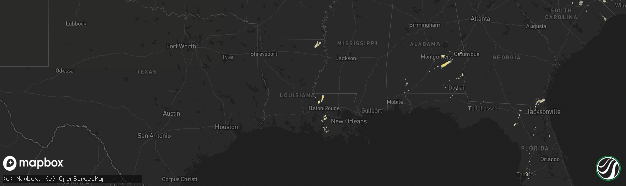 Hail map in Louisiana on July 11, 2016