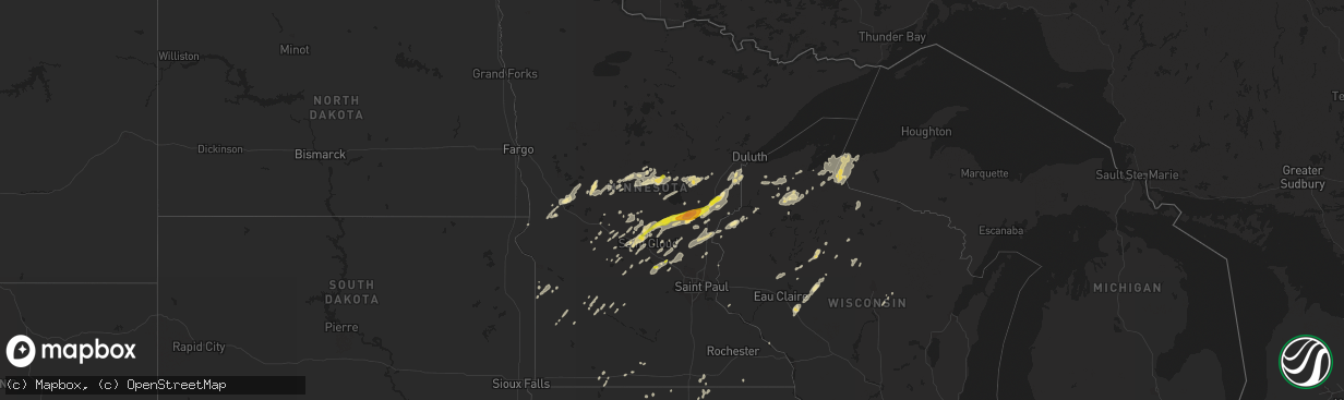 Hail map in Minnesota on July 11, 2016