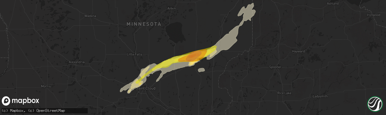 Hail map in Mora, MN on July 11, 2016