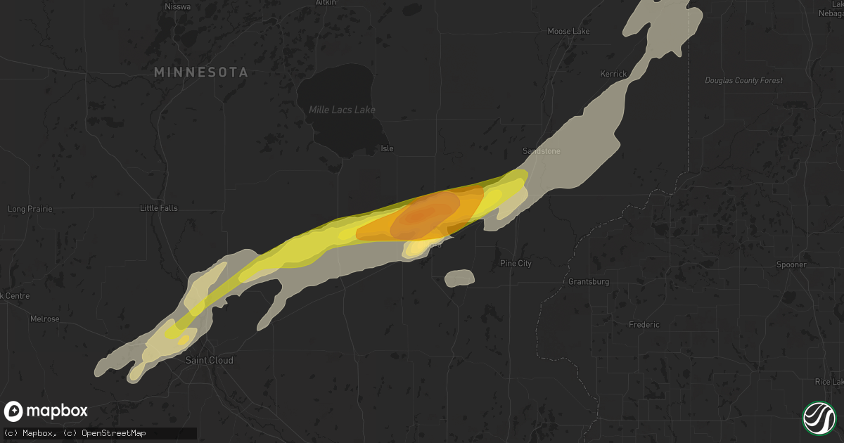 Hail map in Mora, MN on July 11, 2016