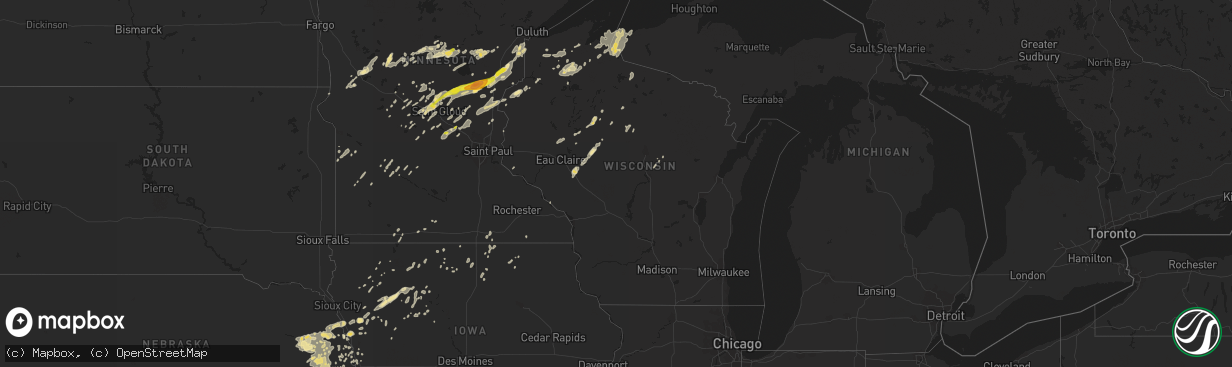 Hail map in Wisconsin on July 11, 2016