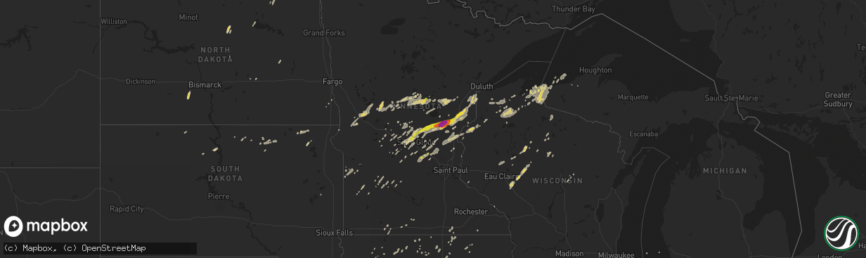 Hail map on July 11, 2016