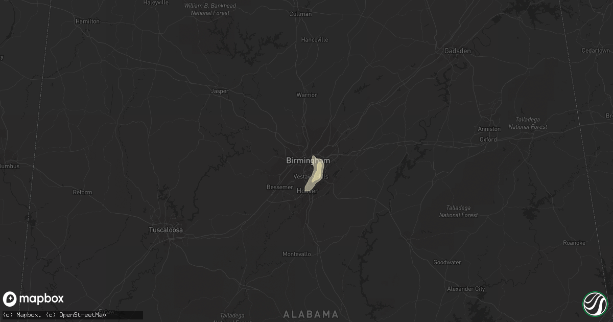 Hail map in Birmingham, AL on July 11, 2017