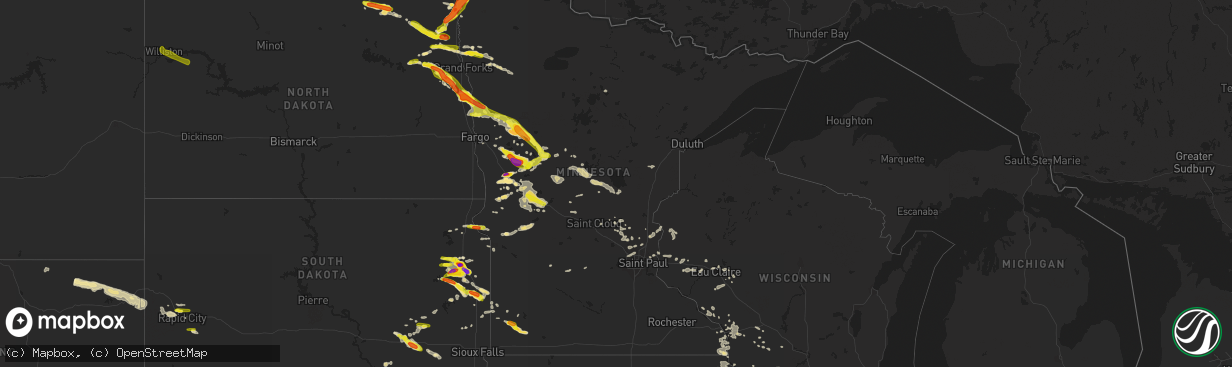 Hail map in Minnesota on July 11, 2017