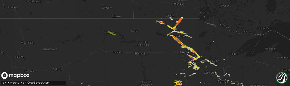 Hail map in North Dakota on July 11, 2017