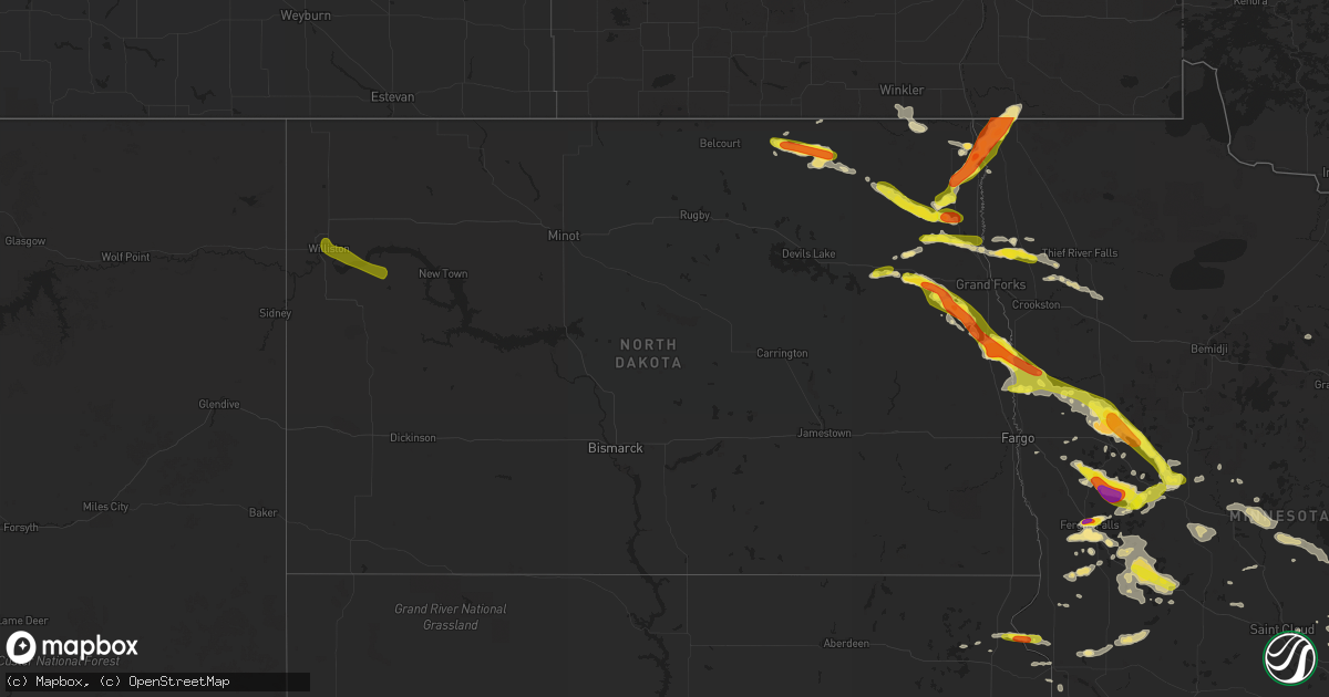 Hail map in North Dakota on July 11, 2017