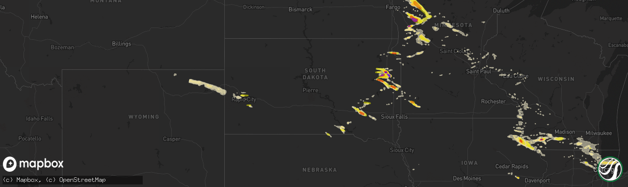 Hail map in South Dakota on July 11, 2017