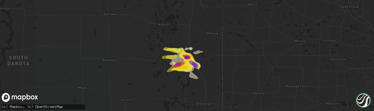 Hail map in Watertown, SD on July 11, 2017