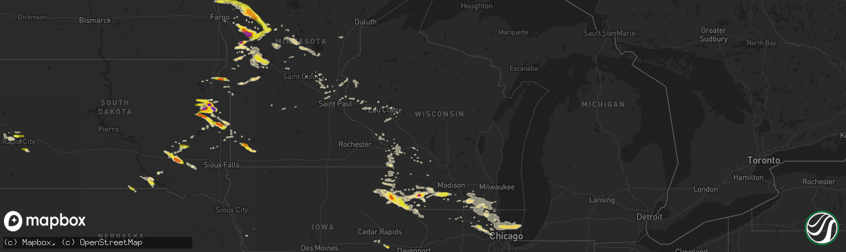 Hail map in Wisconsin on July 11, 2017