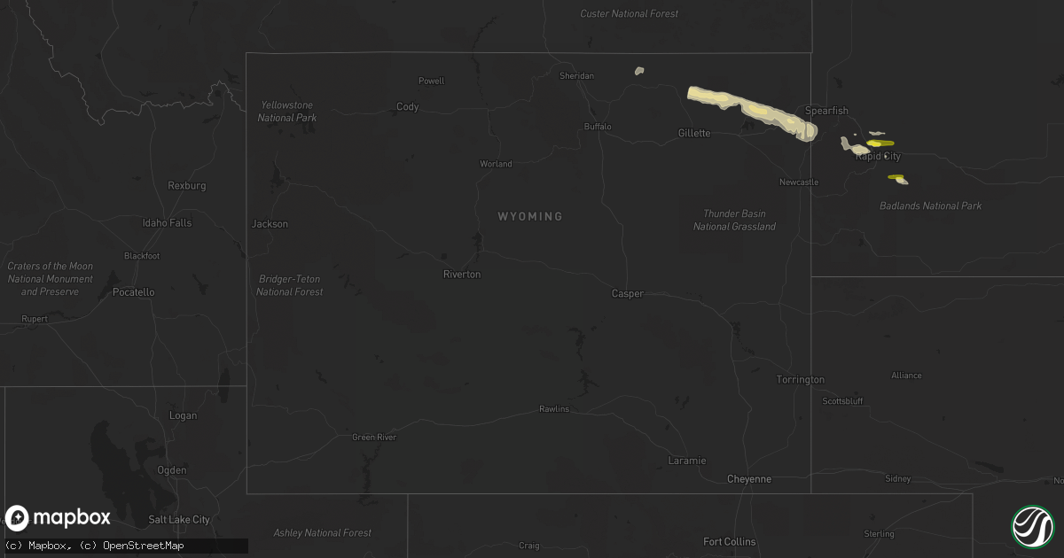 Hail map in Wyoming on July 11, 2017