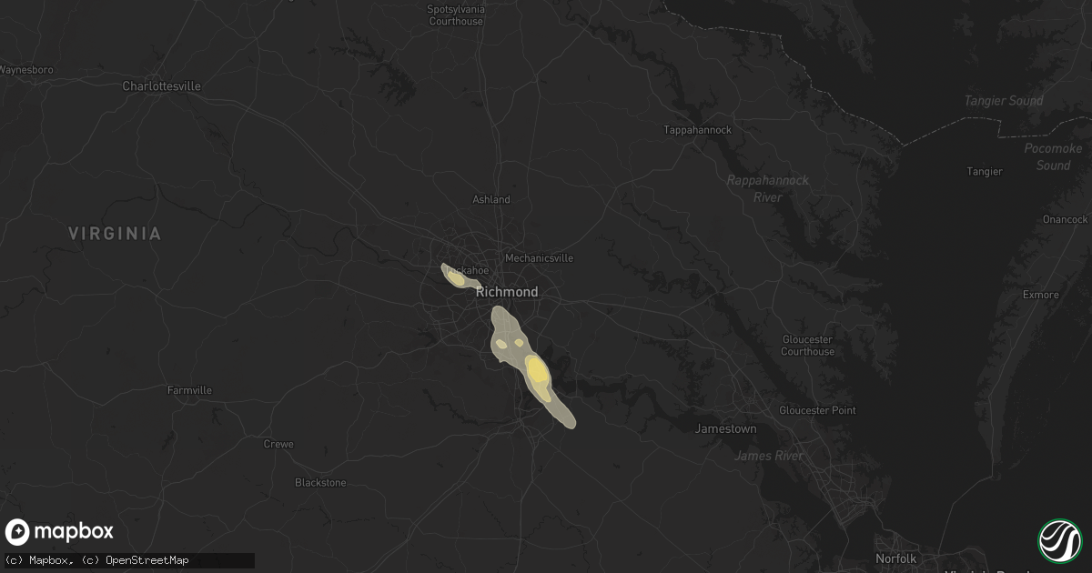 Hail map in Henrico, VA on July 11, 2018