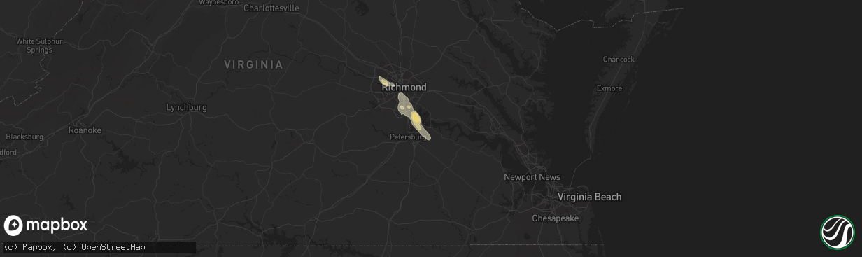 Hail map in Hopewell, VA on July 11, 2018