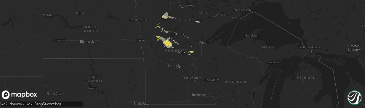 Hail map in Minnesota on July 11, 2018