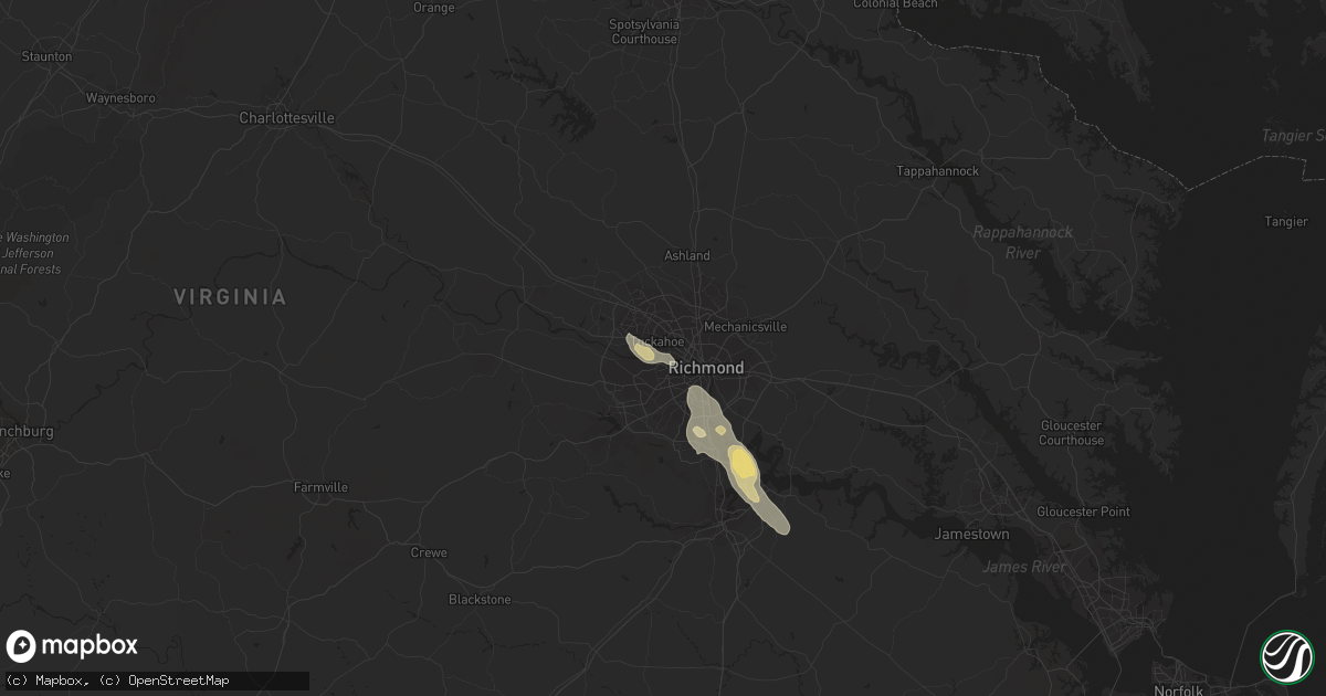 Hail map in Richmond, VA on July 11, 2018