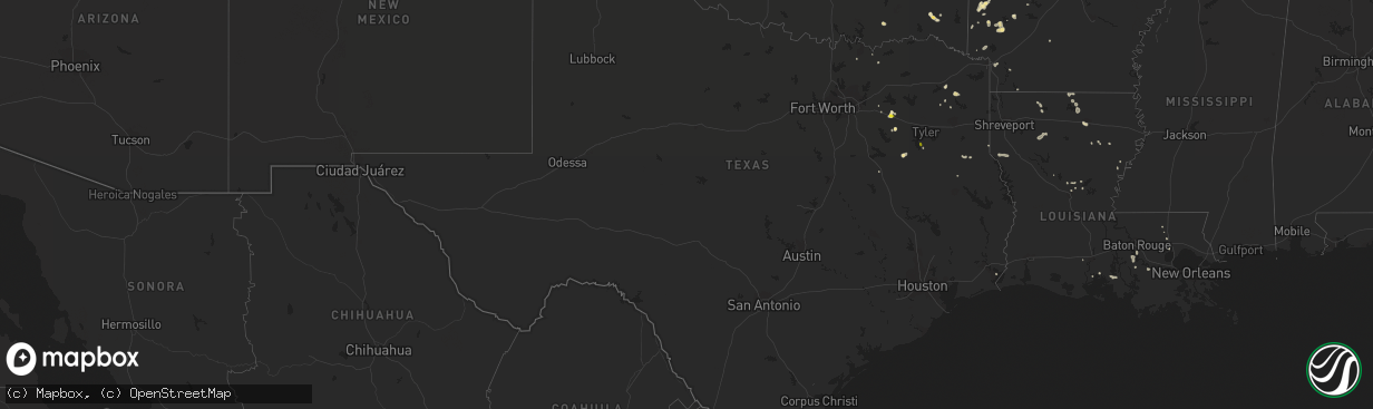 Hail map in Texas on July 11, 2018