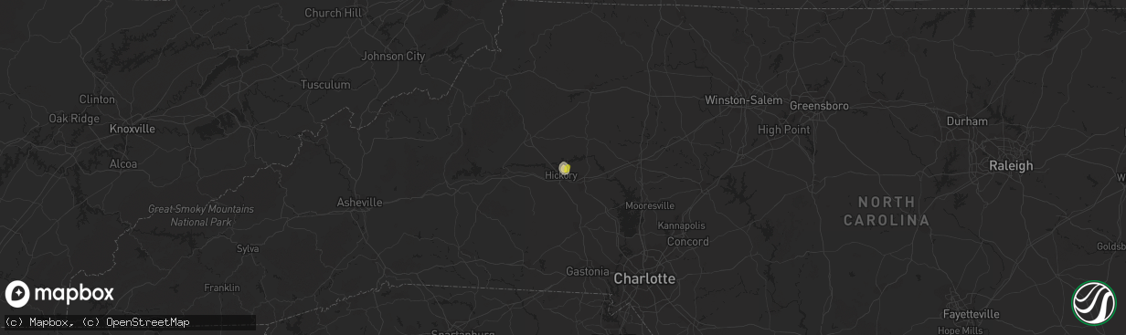 Hail map in Hickory, NC on July 11, 2019