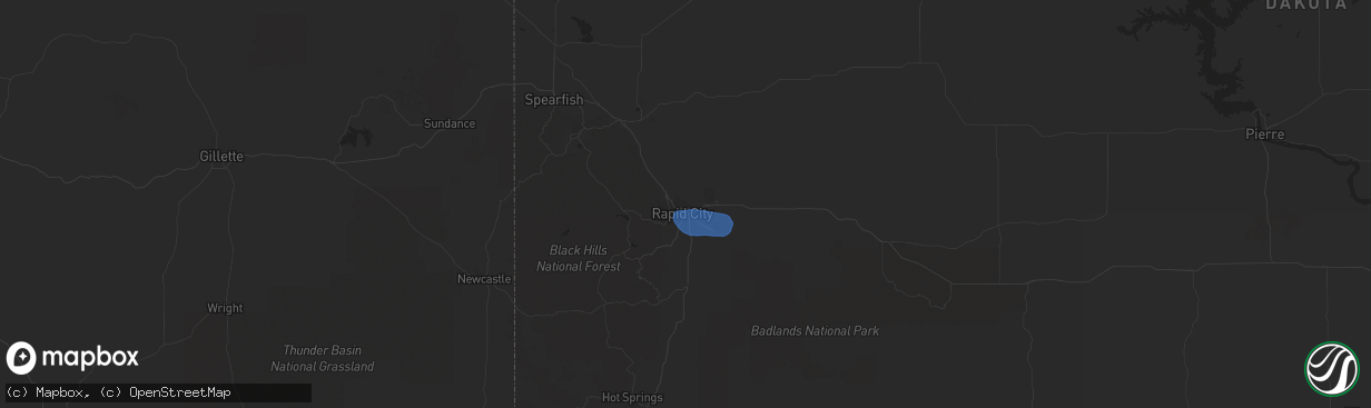 Hail map in Rapid City, SD on July 11, 2019