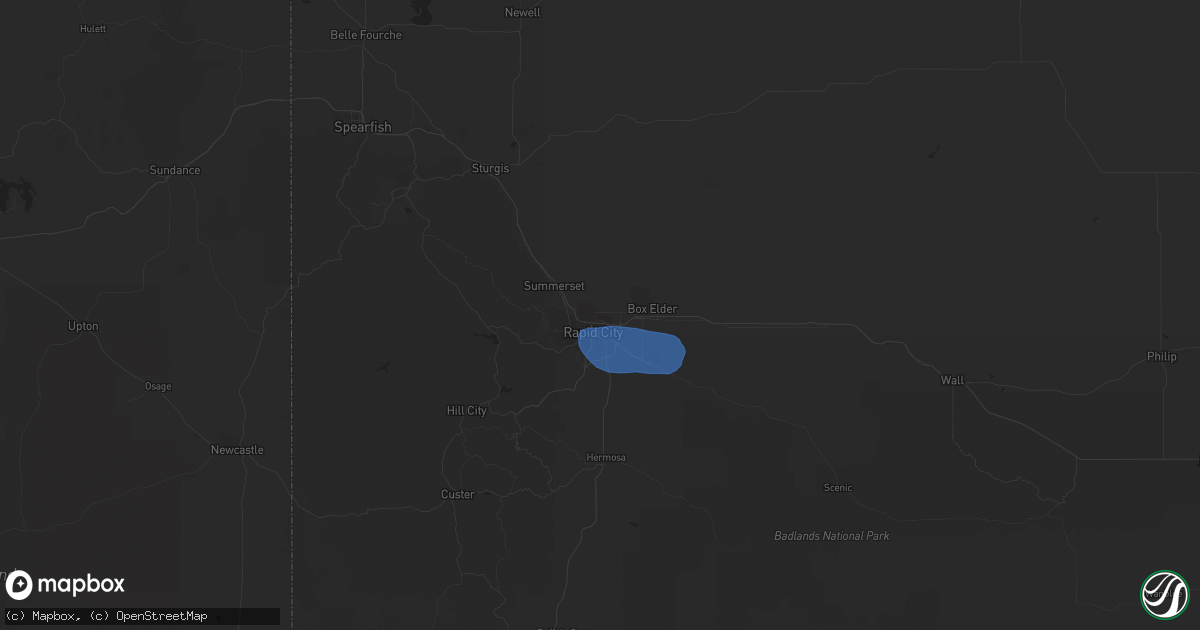Hail map in Rapid City, SD on July 11, 2019