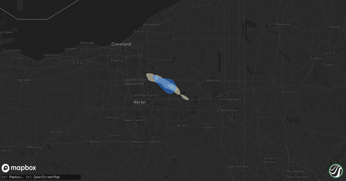 Hail map in Ravenna, OH on July 11, 2019