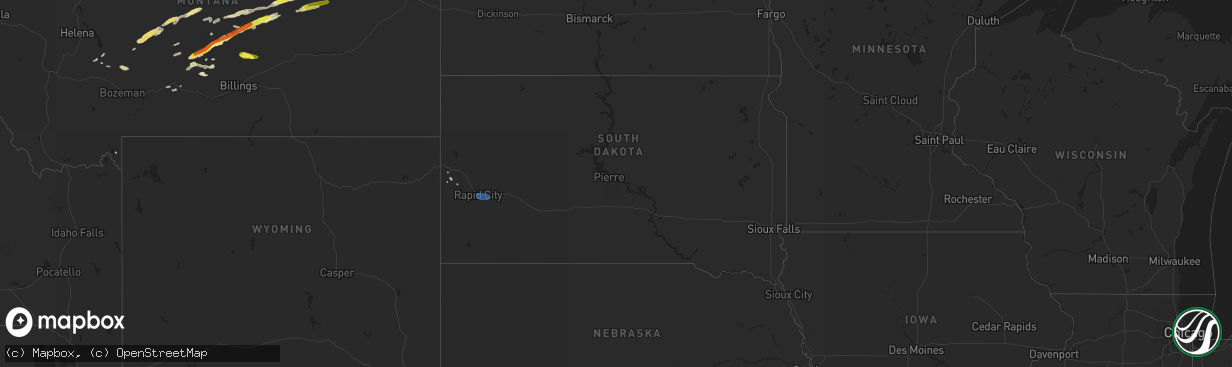 Hail map in South Dakota on July 11, 2019