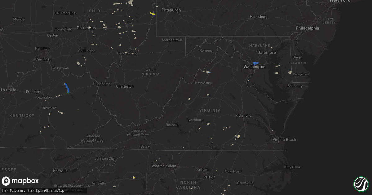 Hail map in Virginia on July 11, 2019