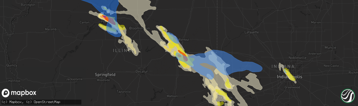 Hail map in Champaign, IL on July 11, 2020