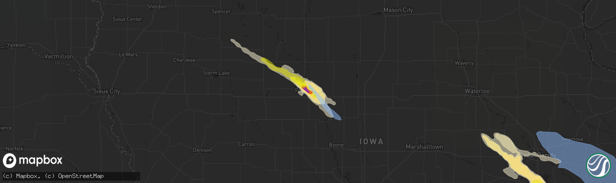 Hail map in Fort Dodge, IA on July 11, 2020