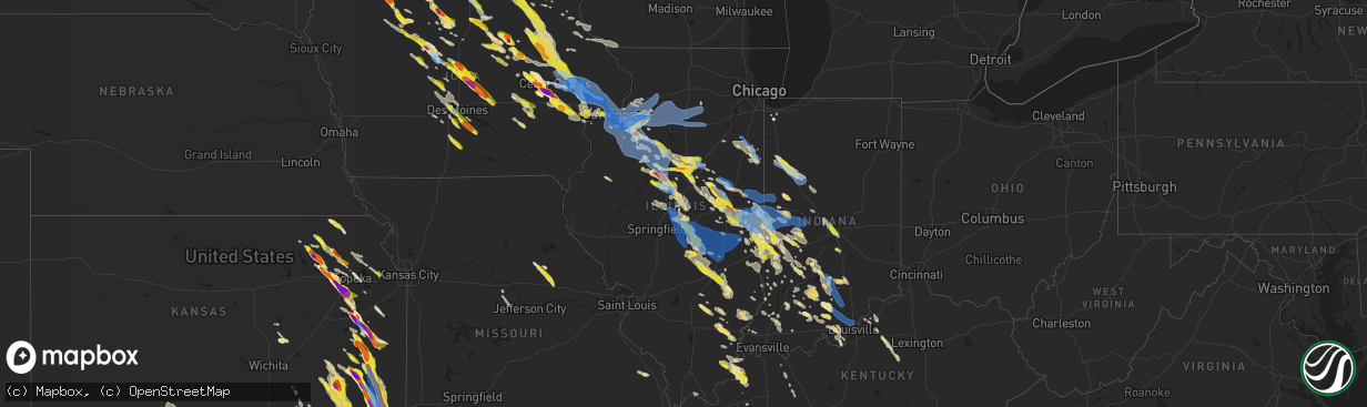 Hail map in Illinois on July 11, 2020