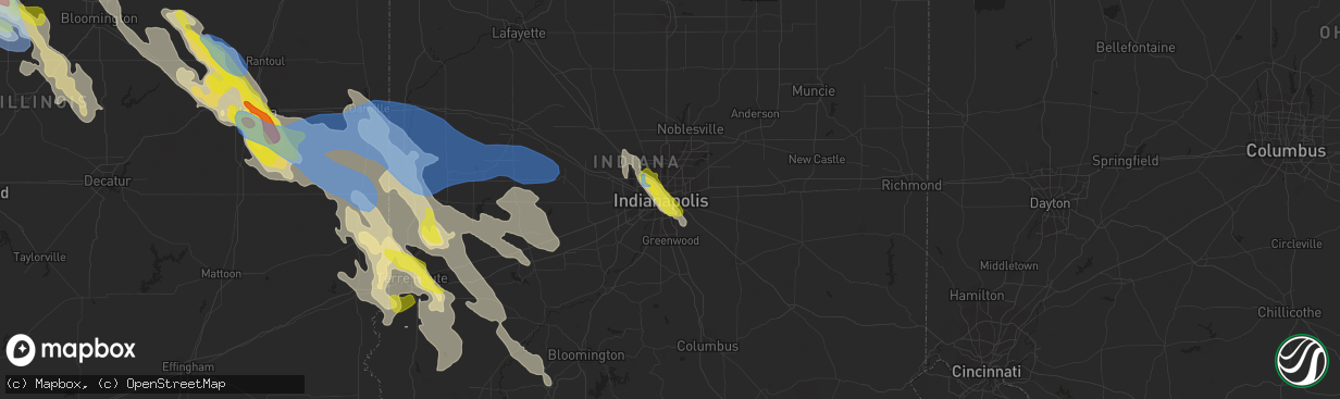 Hail map in Indianapolis, IN on July 11, 2020